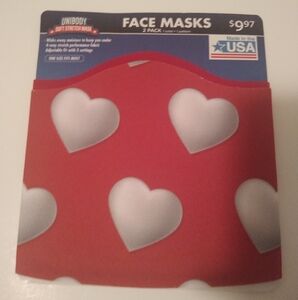 Soft Stretch Face Mask 2pk Hearts Red